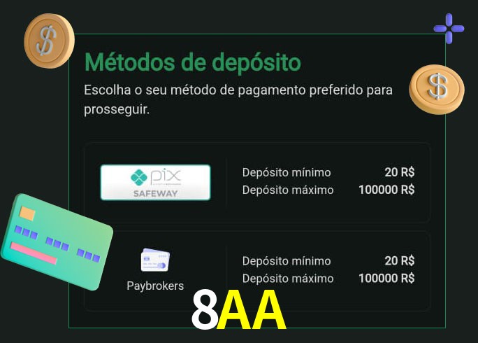 O cassino 8AA oferece uma grande variedade de métodos de pagamento